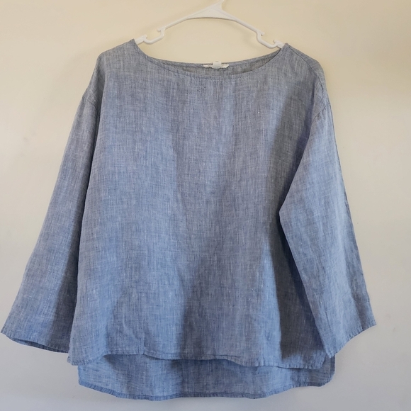 Eileen Fisher Organic Linen Boatneck 3/4 Sleeve Boho Chic Top Size XS in gray - Picture 3 of 10